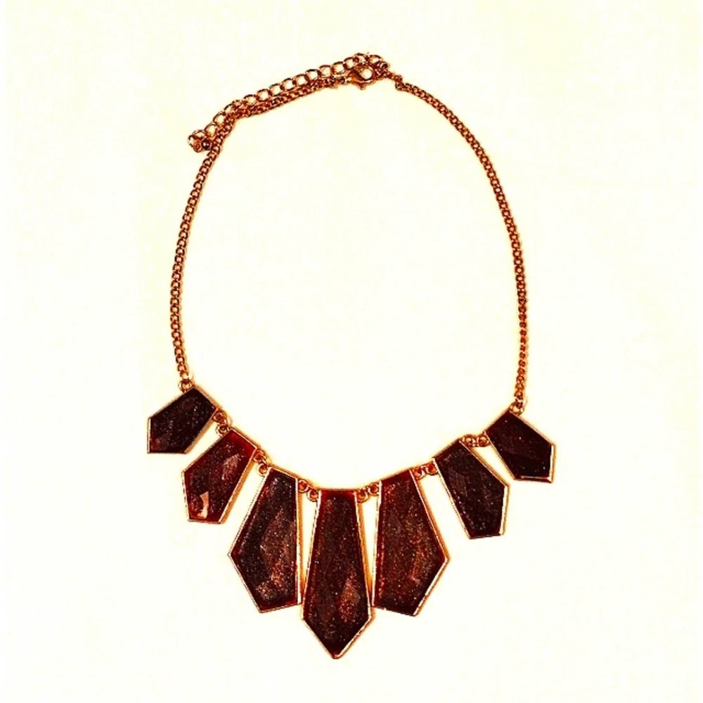 RED Necklace‎ MODERN ARTSY Geometric Pendants MAROON RED Gold tone Chain